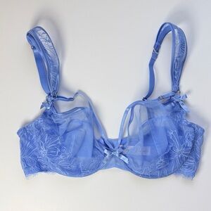 Sheer Floral Lace Underwire Bra in Periwinkle Blue 34G